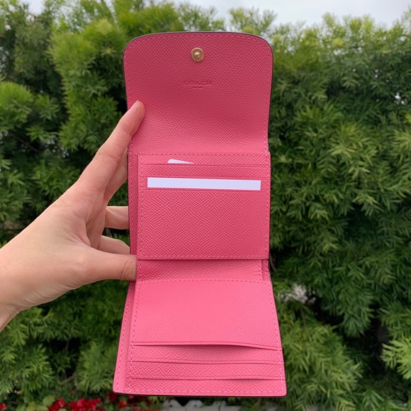 COACH Pink Ruby Leather Trifold Zip Wallet - Picture 5 of 6